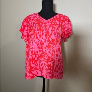 SHEIN Red and Pink Patterned Blouse